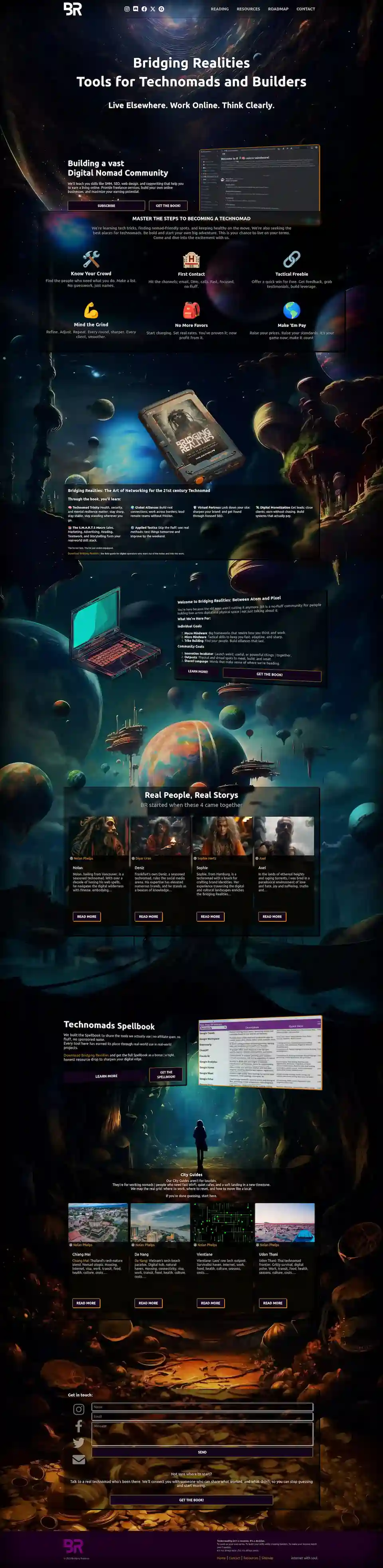 Bridging Realities remote work resource site on desktop.