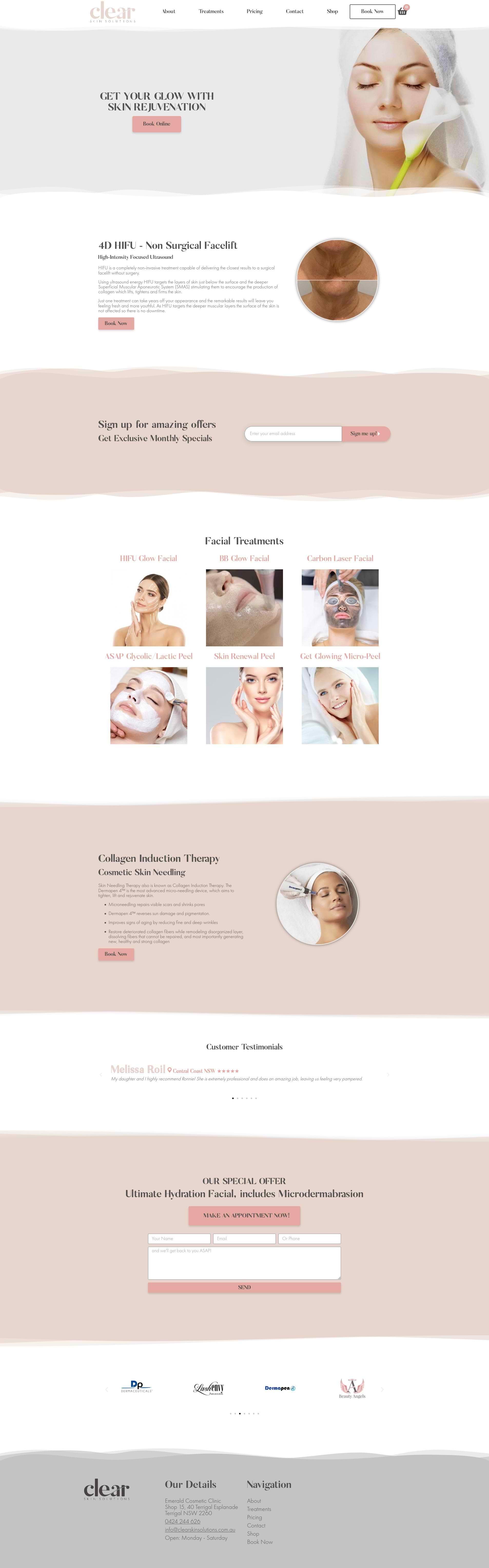 Clear Skin Solutions website screenshot.