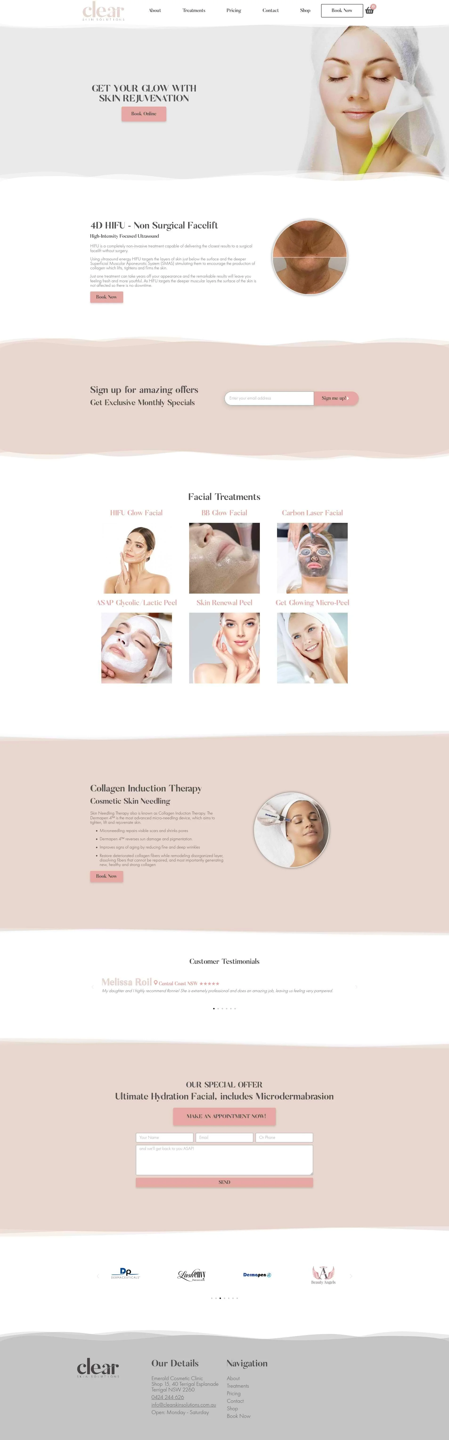 Clear Skin Solutions website screenshot.