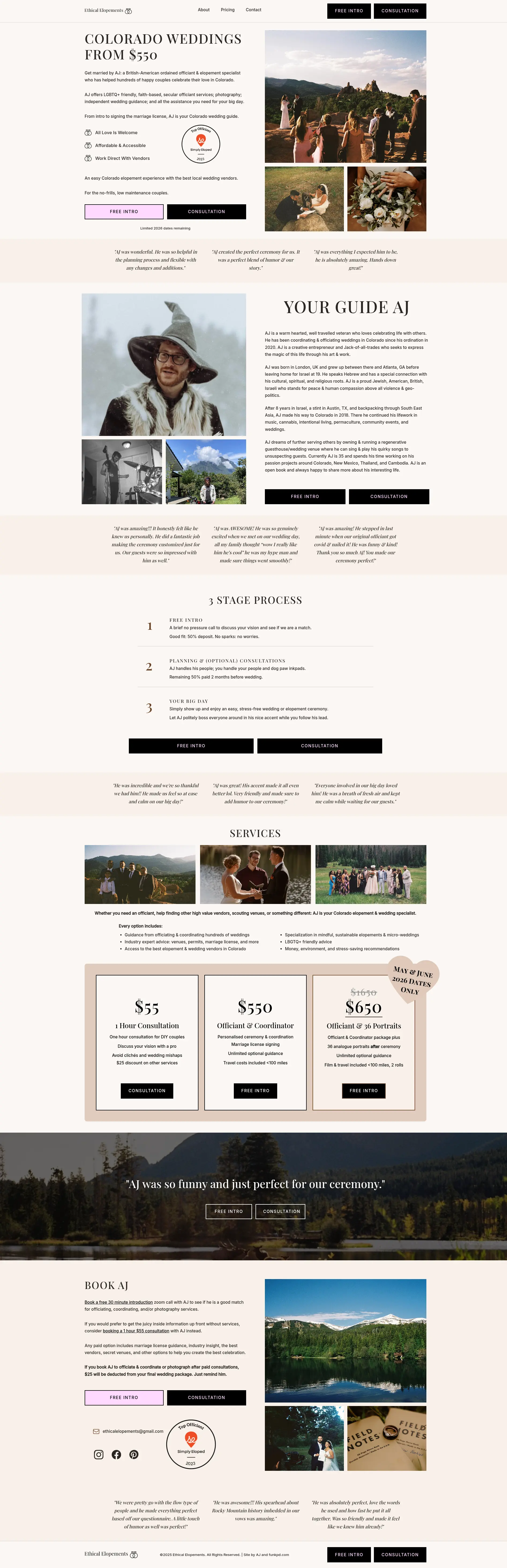Ethical Elopements website screenshot.