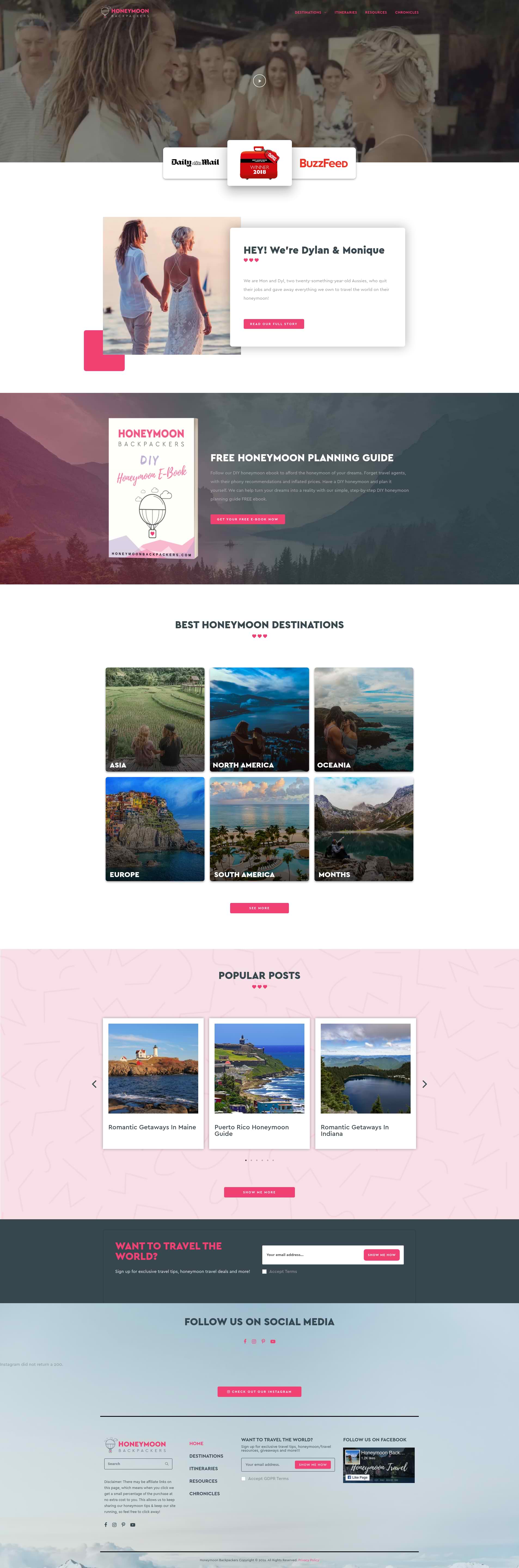 Honeymoon Backpackers website screenshot.