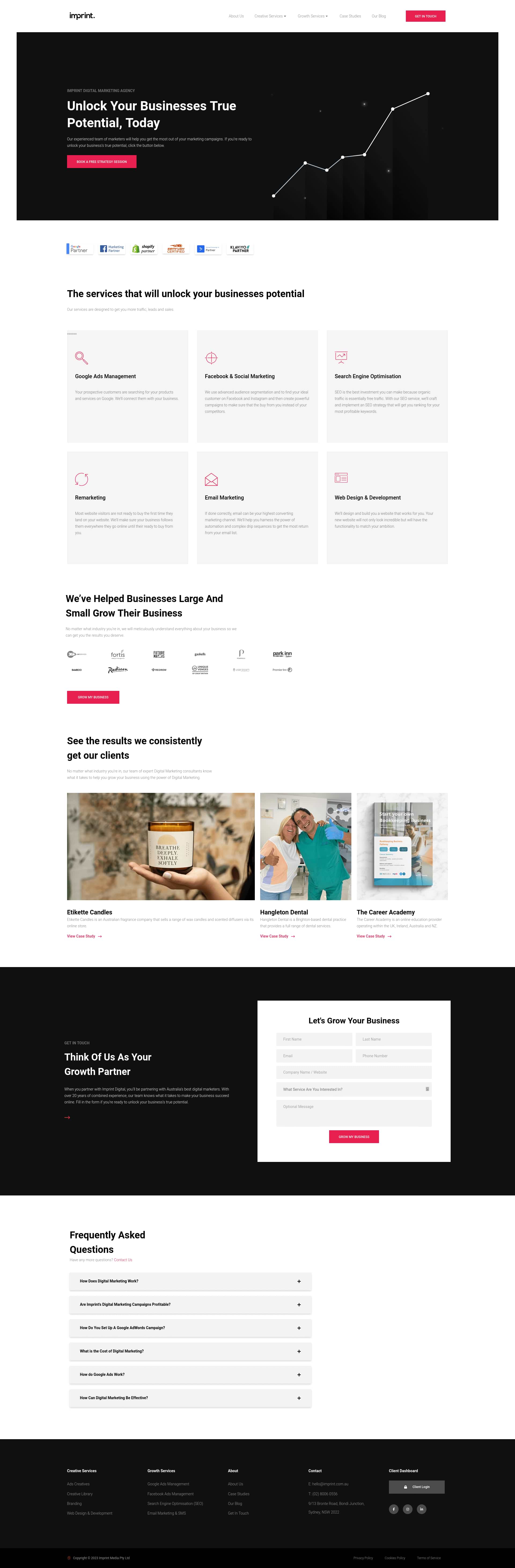 Imprint agency website screenshot.