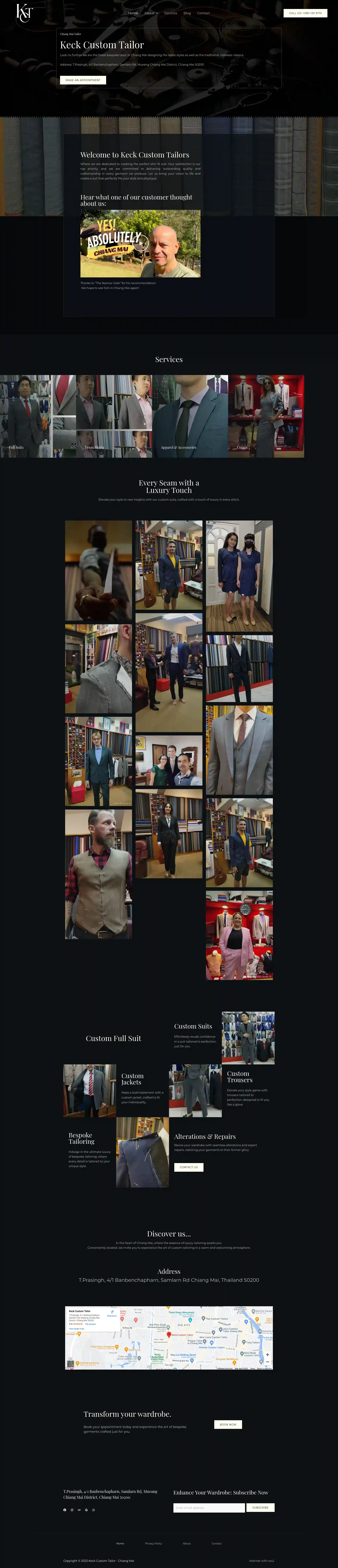 Keck Custom Tailor website screenshot.