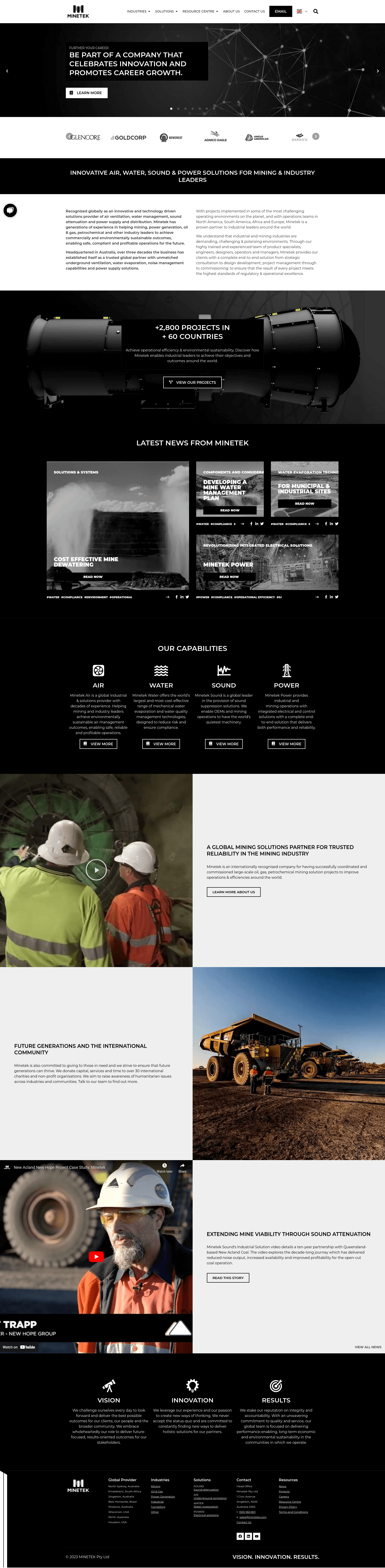 Minetek website screenshot.