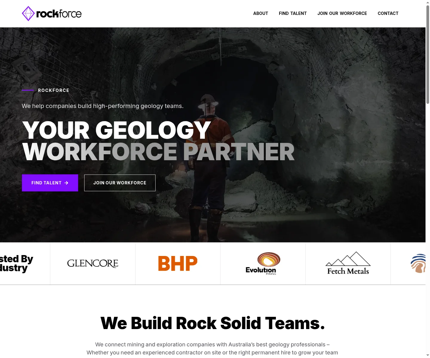 Rockforce finished desktop site showing customer, employer, and workforce audience paths