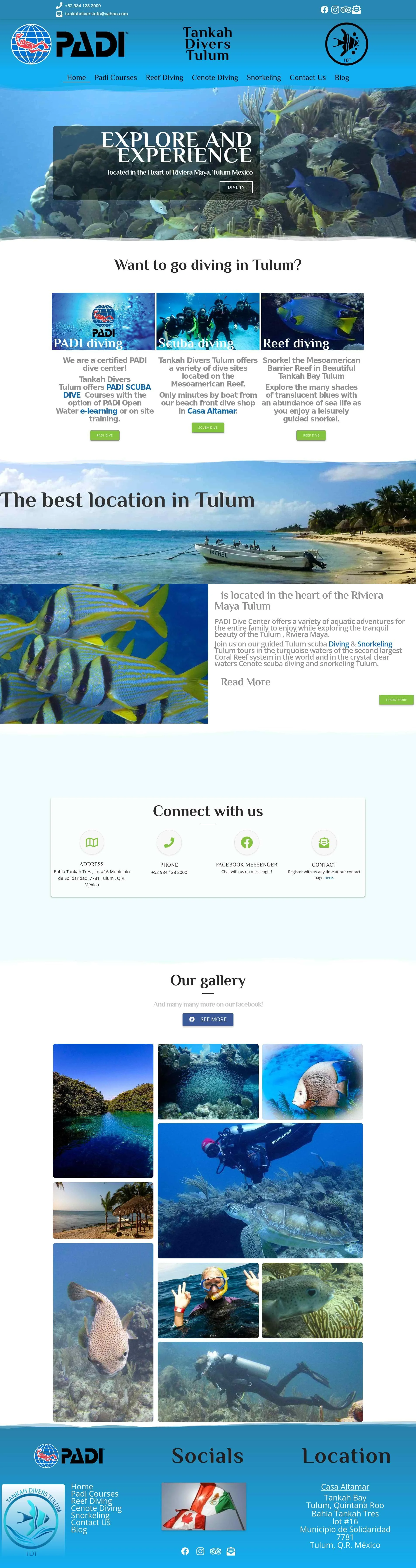 Tankah Divers website screenshot.