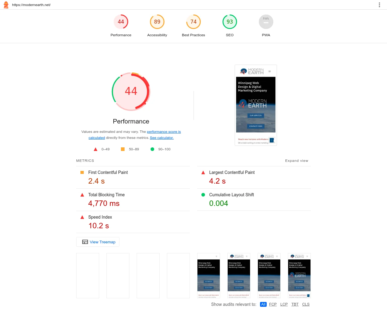 Modern Earth Lighthouse performance report.