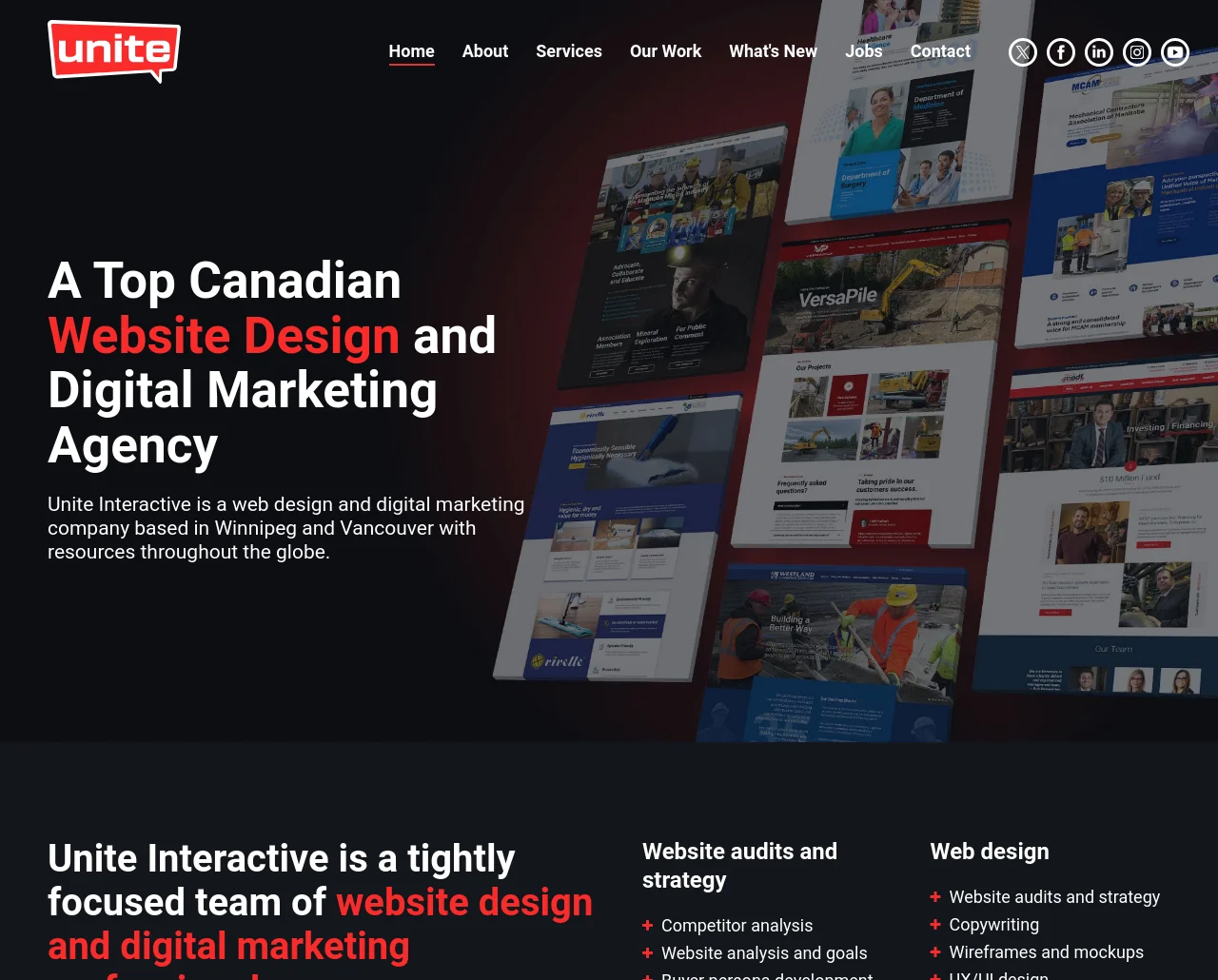 Unite Interactive example website screenshot.